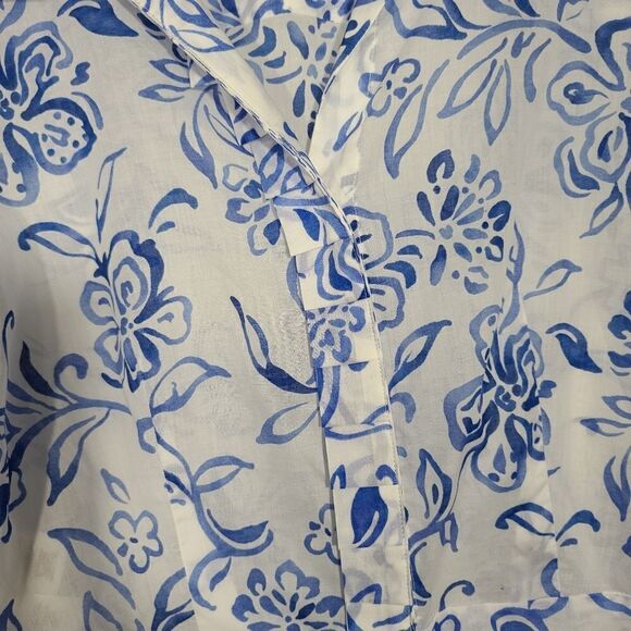 Jones New York Blue and White Flora Button Shirt - Picture 7 of 10